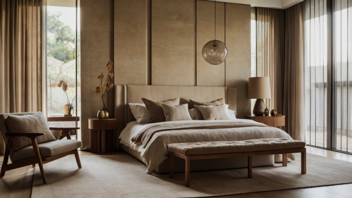 Natural Material Palette with Sculptural Lighting